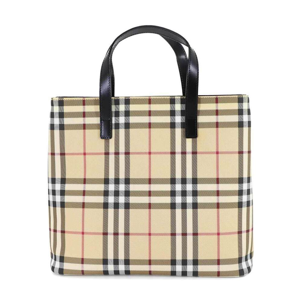 Burberry Nova Check Handbag, Leather, Beige, Black, Silver Hardware